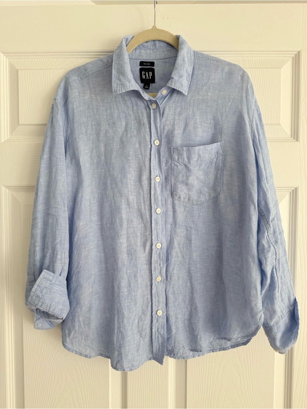 GAP 100% linen oversized shirt in blue (S) - Picture 2 of 8